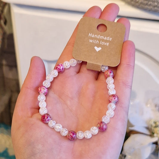 Snowflake Quartz & Acrylic Handmade Beaded Bracelet