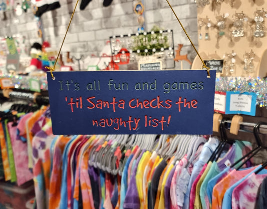 Santa Checks the List Wooden Rectangle Sign