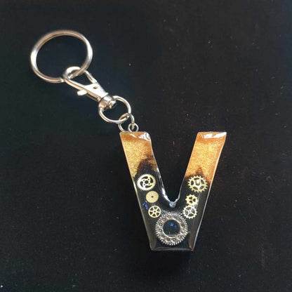 V - Steampunk Letter Resin Keyring