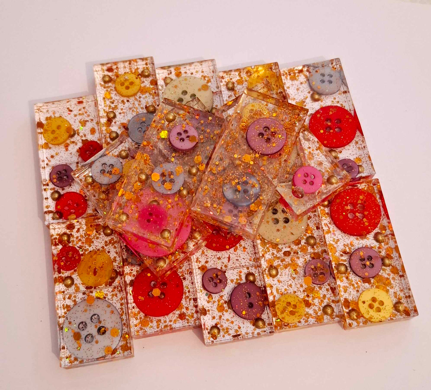 Glitter Buttons Resin Domino Set with Bag