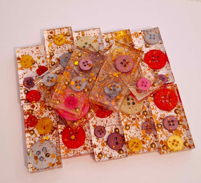 Glitter Buttons Resin Domino Set with Bag