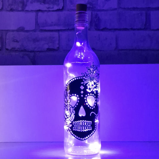 Purple Sugar Skull Light Up Bottle