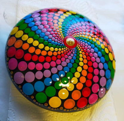 XL Rainbow Dot Painted Stone