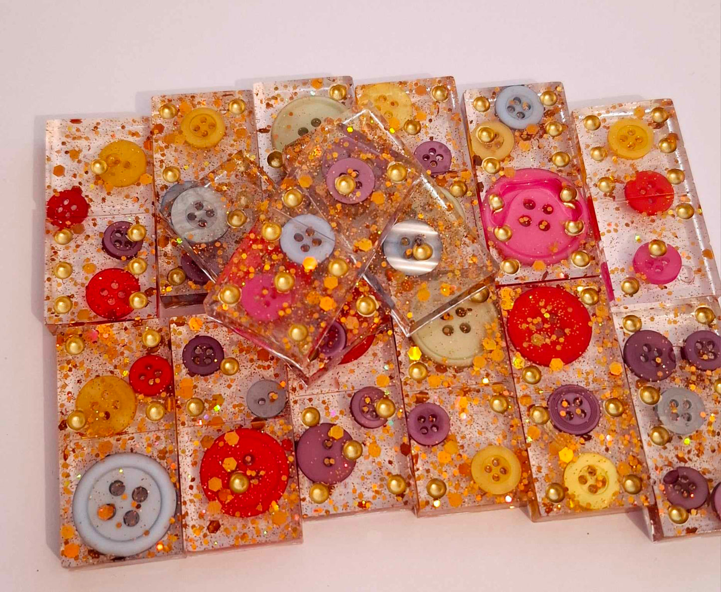 Glitter Buttons Resin Domino Set with Bag