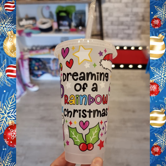 Rainbow Christmas Resuable Cold Cup