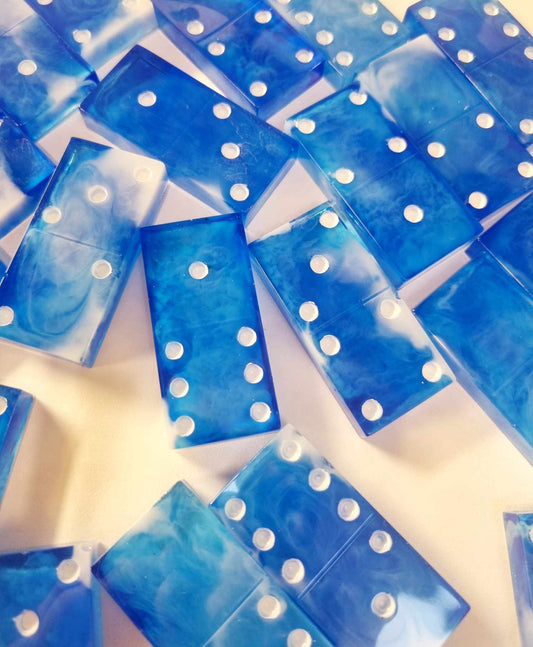 Blue and White Resin Domino Set with Bag