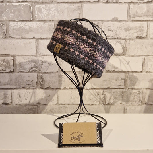 Dark Grey & Pinks Shetland Wool Headband