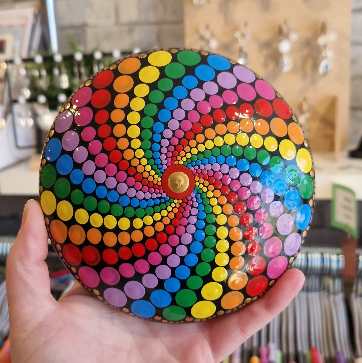 XL Rainbow Dot Painted Stone