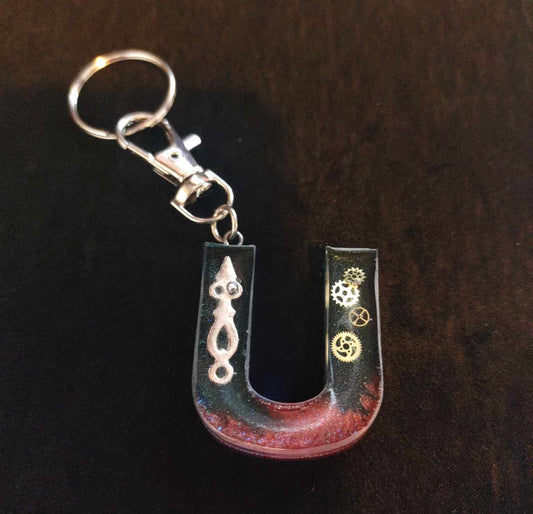 U - Steampunk Letter Resin Keyring