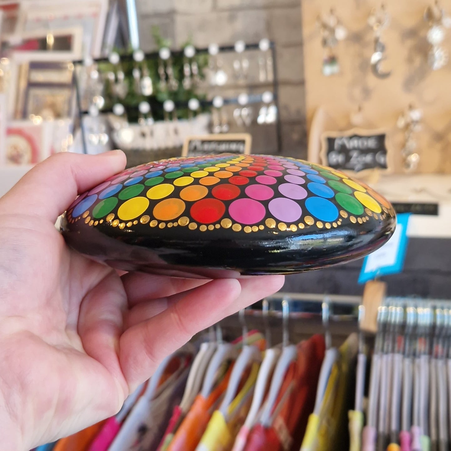 XL Rainbow Dot Painted Stone