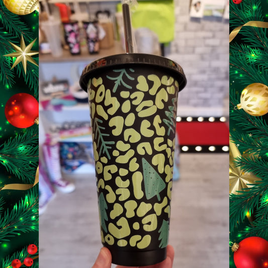 Animal Print and Christmas Tree Resuable Cold Cup