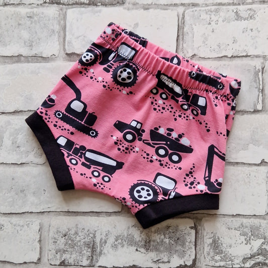 Pink Tractor/Digger Scrap Buster Shorts - 6-9m