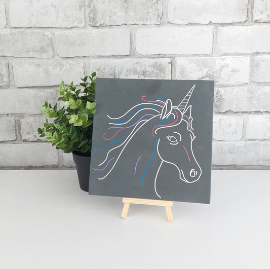 Medium Square Slate Plaque - Unicorn