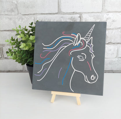 Medium Square Slate Plaque - Unicorn